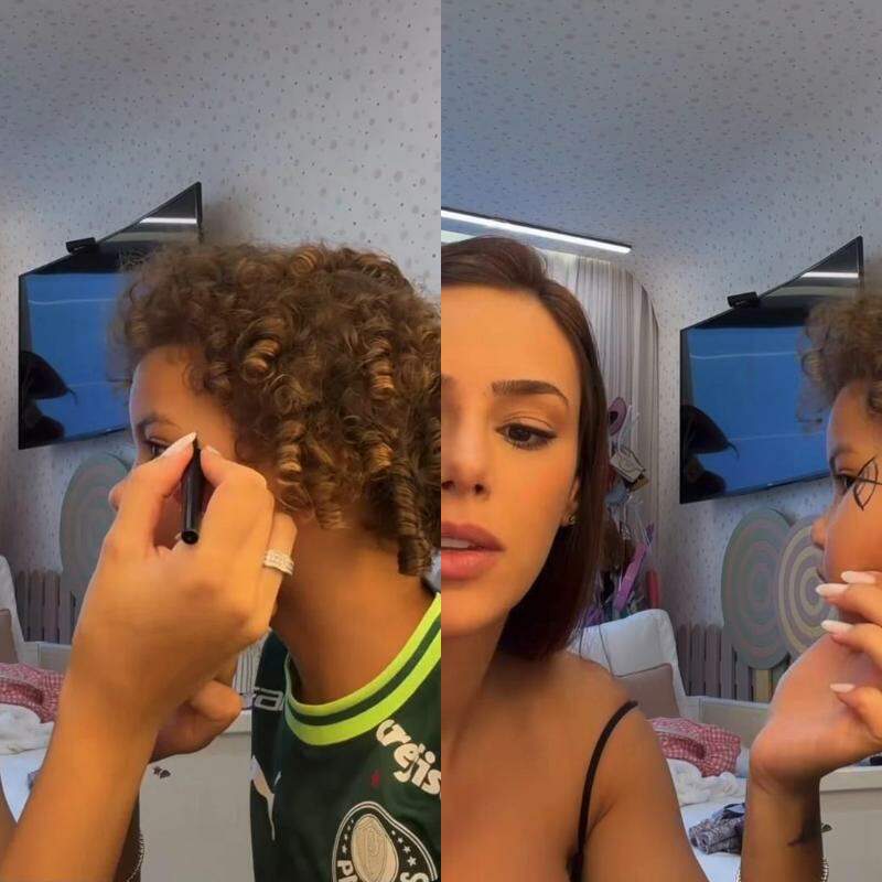A influenciadora Bruna Biancardi destacou que o hábito de Mavie de vestir uniformes esportivos faz parte da rotina de brincadeiras dela