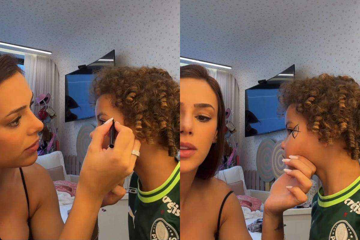 A influenciadora Bruna Biancardi destacou que o hábito de Mavie de vestir uniformes esportivos faz parte da rotina de brincadeiras dela