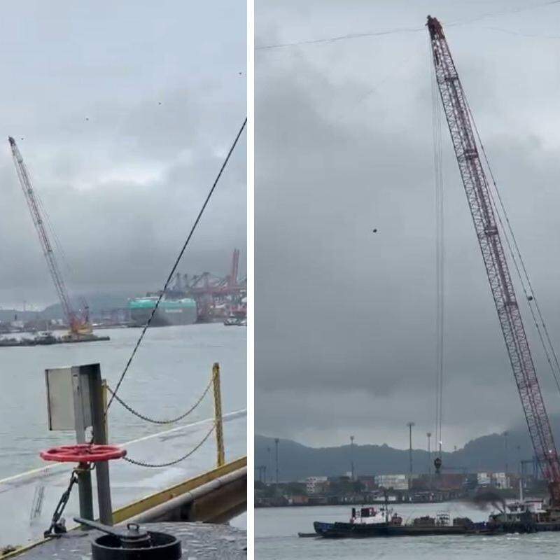 A barcaça rompeu cabos de energia que abastecem o Porto de Santos