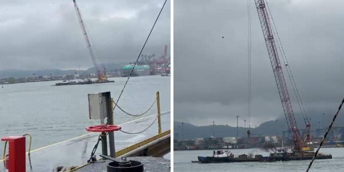 A barcaça rompeu cabos de energia que abastecem o Porto de Santos