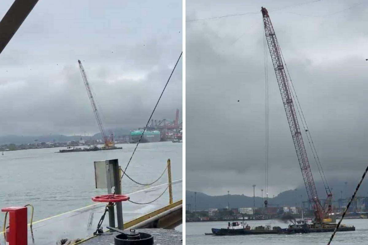 A barcaça rompeu cabos de energia que abastecem o Porto de Santos