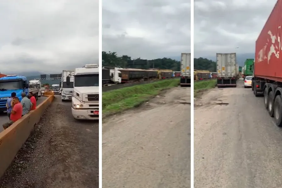 Paralisação de caminhoneiros autônomos se estendeu do polo industrial de Cubatão até a Alemoa, em Santos