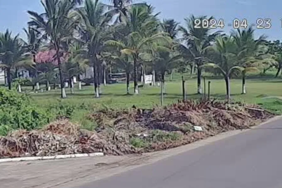 Rua que dá acesso à praia tem descarte incorreto de lixo no jardim em Itanhaém