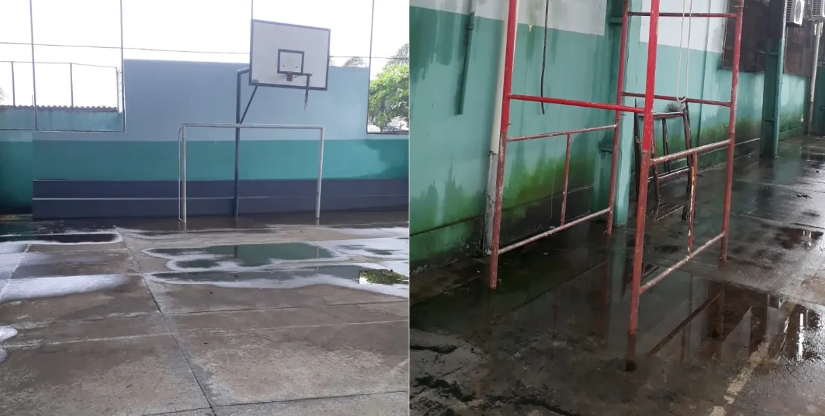  Quadra e parte externa da escola apresentaram poças de água 