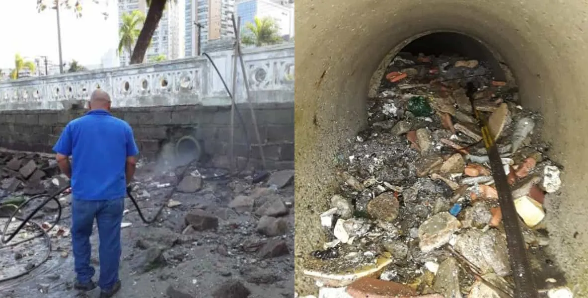  Santos realiza limpeza no sistema de drenagem no bairro Ponta da Praia 