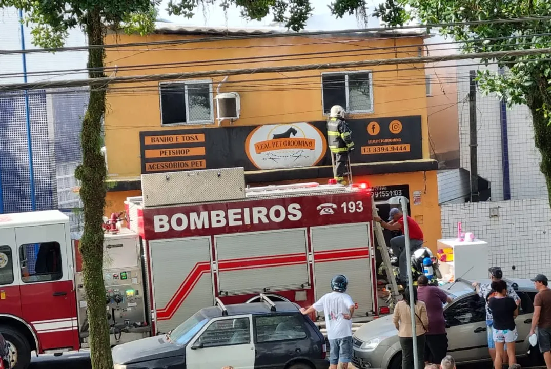 Incêndio foi registrado às 14h e mobilizou equipes dos bombeiros em Santos
