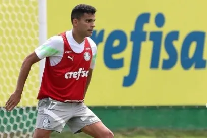 Bruno Rodrigues fez uma atividade leve no gramado na companhia de jogadores da base do Palmeiras