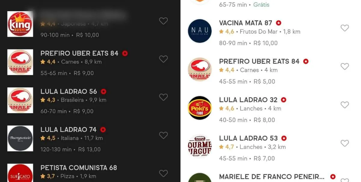 Lula ladrão&#39; e &#39;vacina mata&#39;: usuários relatam trocas de nomes de  restaurantes no iFood