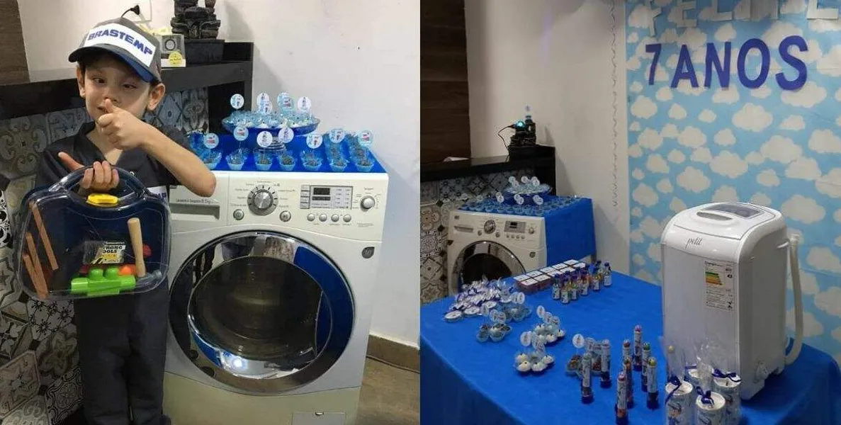  Felipe realiza sonho de festa com tema 'máquina de lavar' 