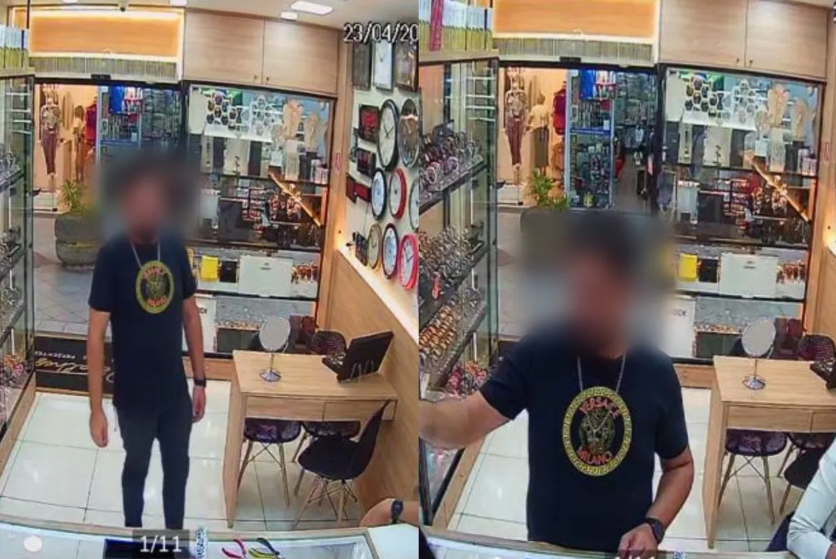 Imagens de câmera de segurança mostram o golpista em ação na relojoaria
