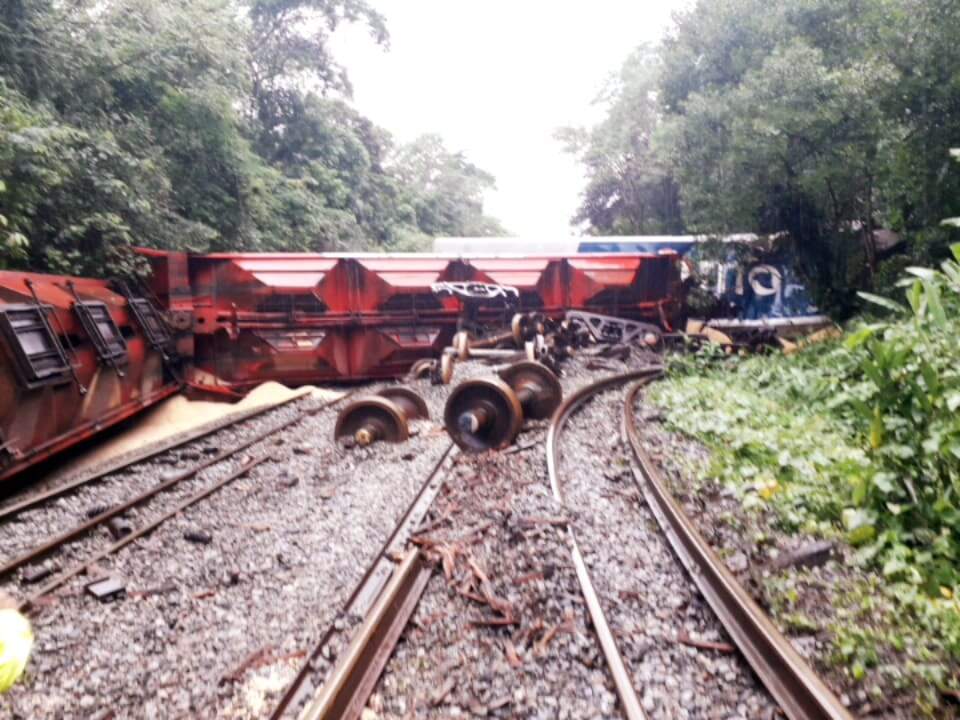 14 vagões descarrilaram de ferrovia na quinta-feira (16) em São Vicente
