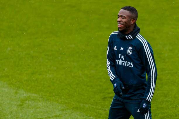 Vinicius Jr durante treinamento do Real Madrid