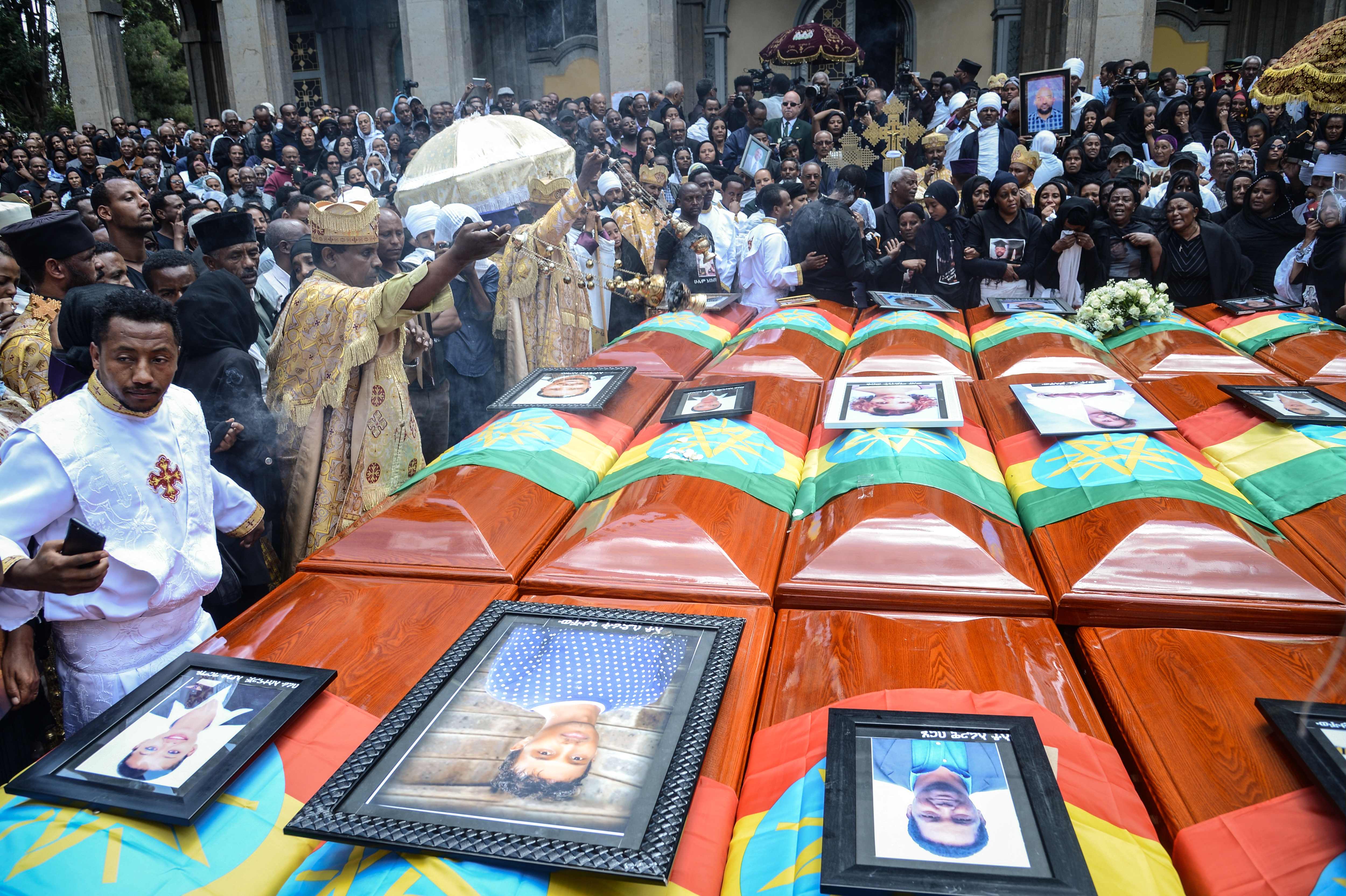 Vítimas etíopes foram veladas na Catedral da Santíssima Trindade, na capital do país, Adis Abeba