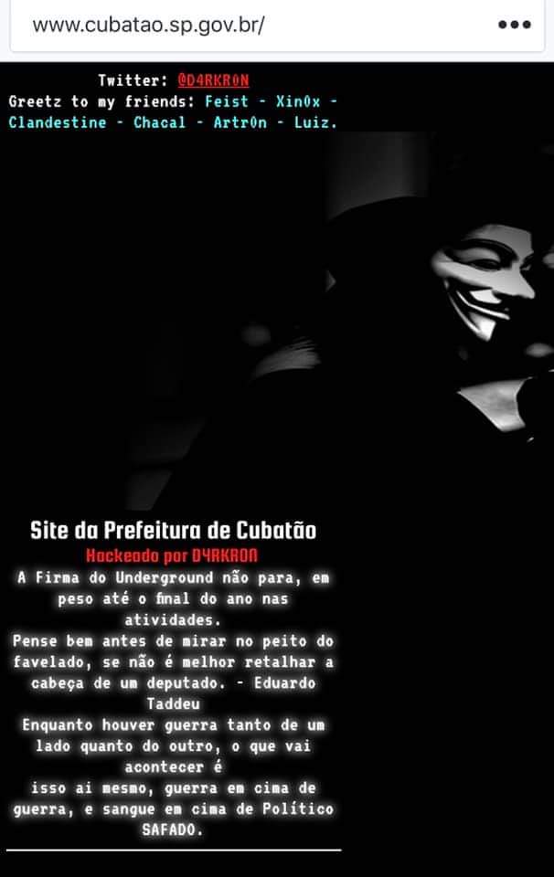 Página oficial da Prefeitura de Cubatão sofreu ataque nesta sexta-feira