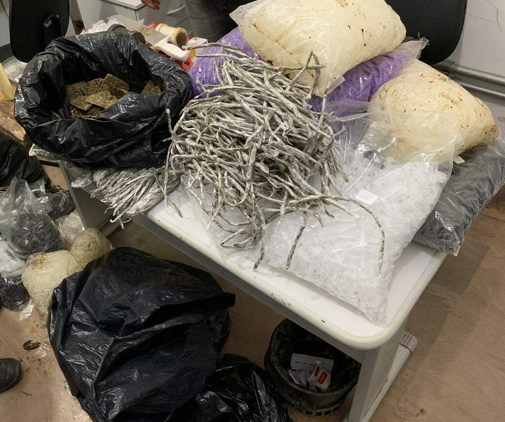 Foram apreendidos quase 4 kg de maconha e outros materiais usados para o tráfico de drogas 