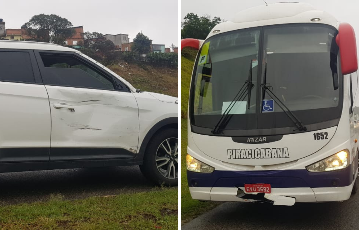 Ônibus e carro envolvidos no acidente não tiveram avarias consideradas graves 