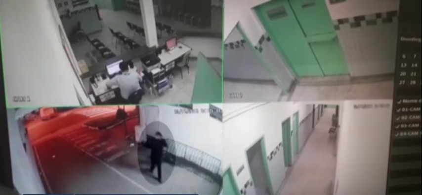 Câmeras de segurança do Pronto Socorro do Humaitá flagraram momento que assaltantes invadiram a unidade de saúde 