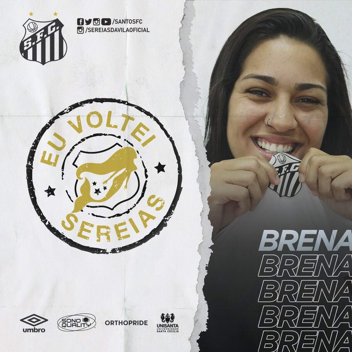 A volante Brena, que já conquistou dois títulos pelas Sereias, volta à Vila Belmiro