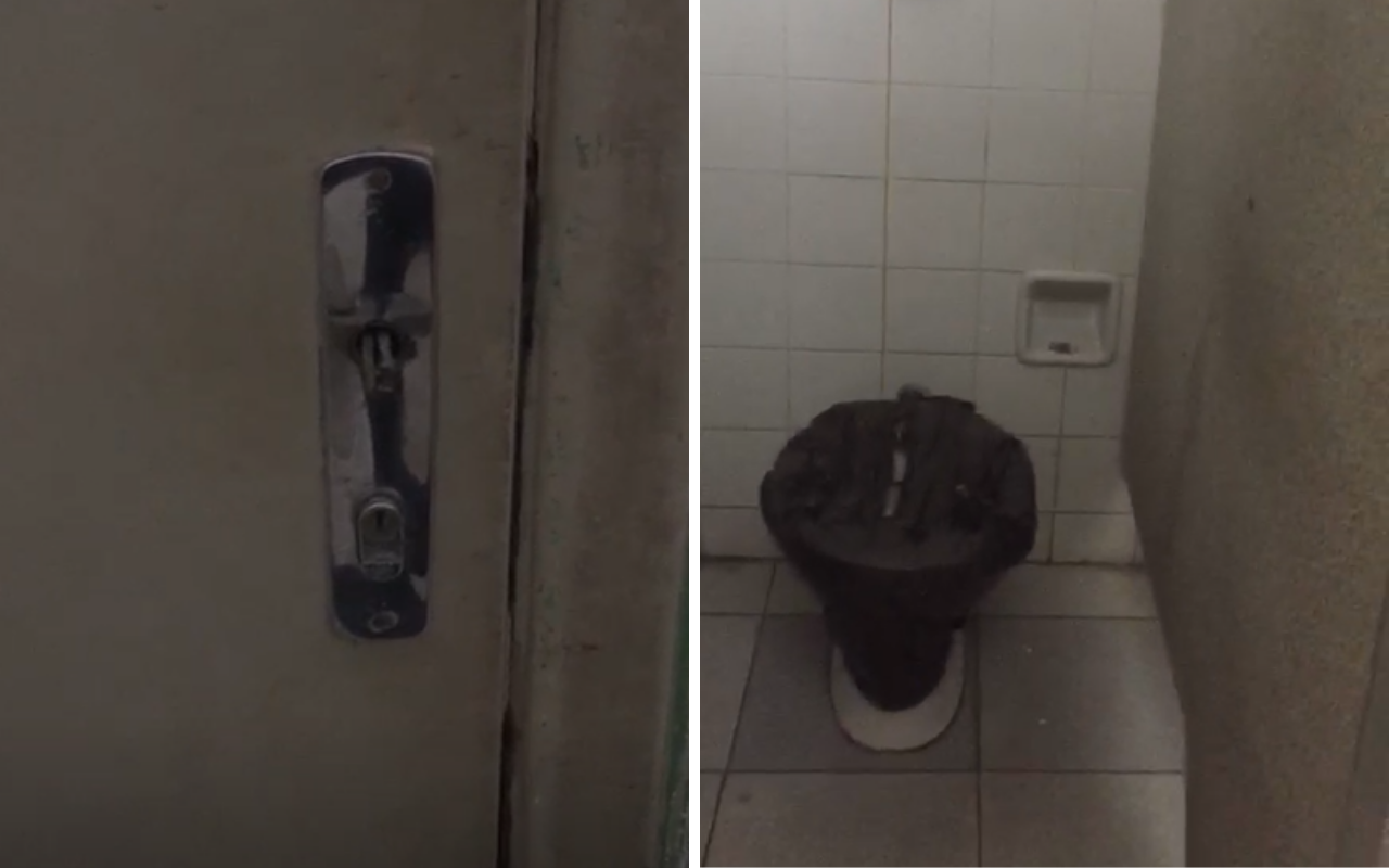 Vasos sanitários de escola estavam quebrados, sem papel higiênico e porta não tinha maçaneta