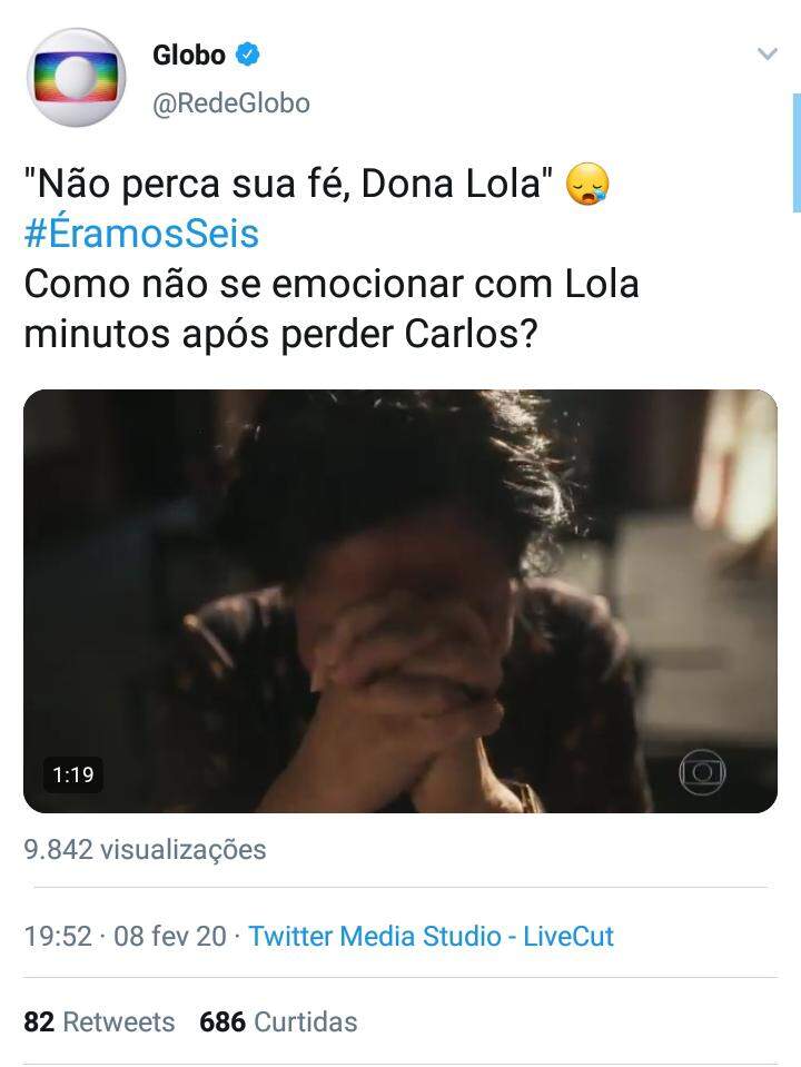 A Globo também twittou sobre o episódio 