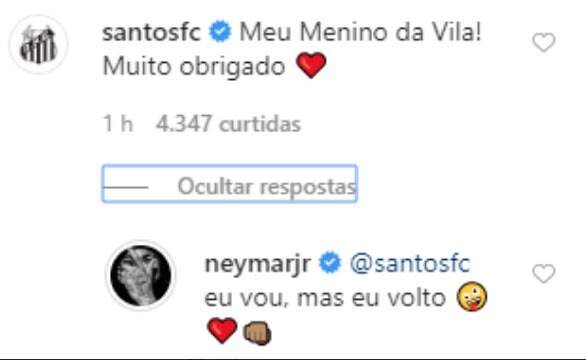 Neymar voltou a dizer que um dia retornará ao Santos como jogador 