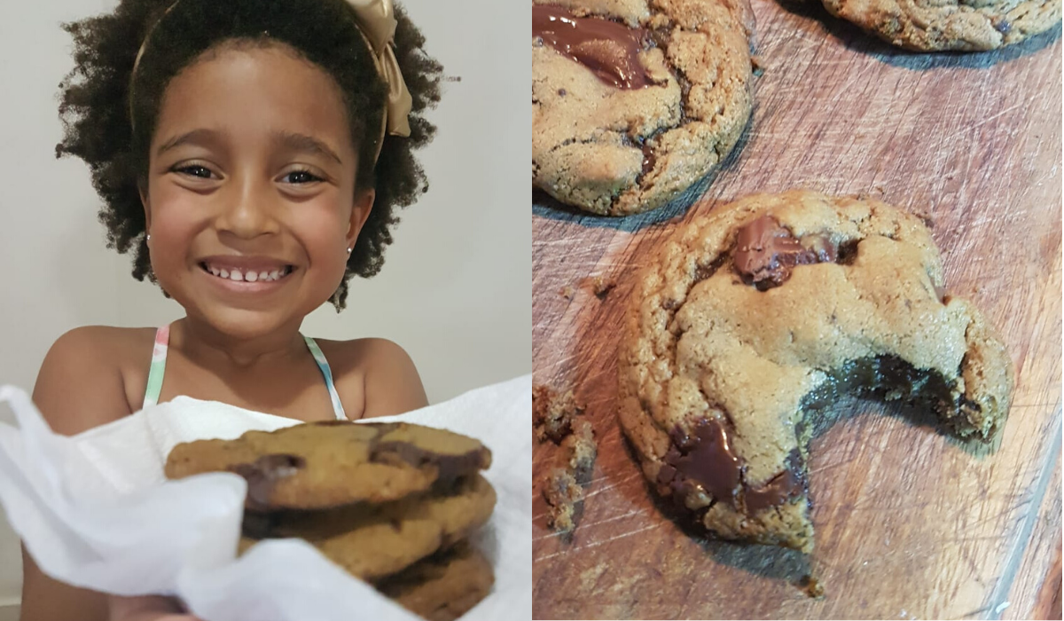 Bettina Cipriano, de quatro anos, decidiu abrir uma loja virtual de cookies em meio à pandemia