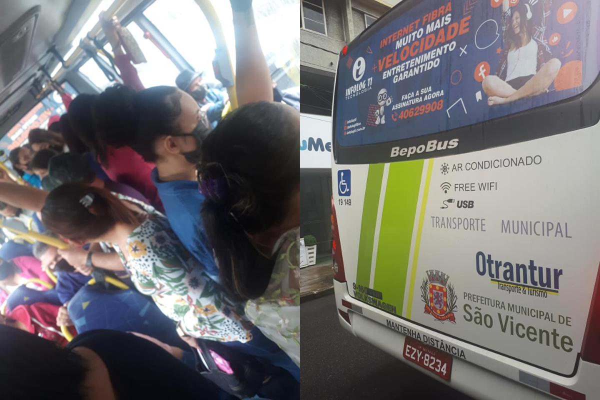 Imagens dos ônibus lotados foram compartilhadas nas redes sociais
