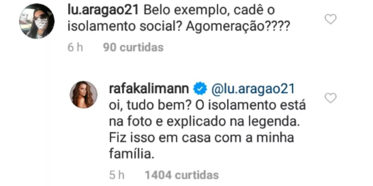 Resposta de Rafa no Instagram 