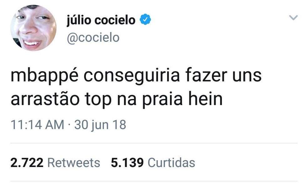 Comentário de Júlio Cocielo nas redes sociais 