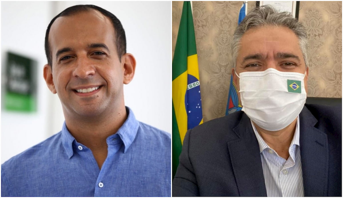 Paulo Alexandre Barbosa (esq.) e Válter Suman, prefeitos de Santos e Guarujá, respectivamente