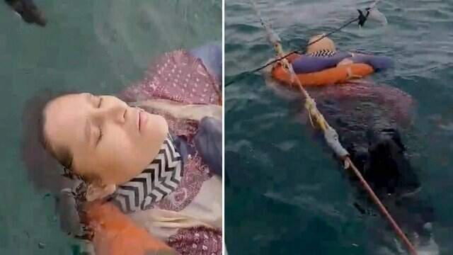 Mulher de 46 anos foi encontrada viva e boiando no mar após desaparecer