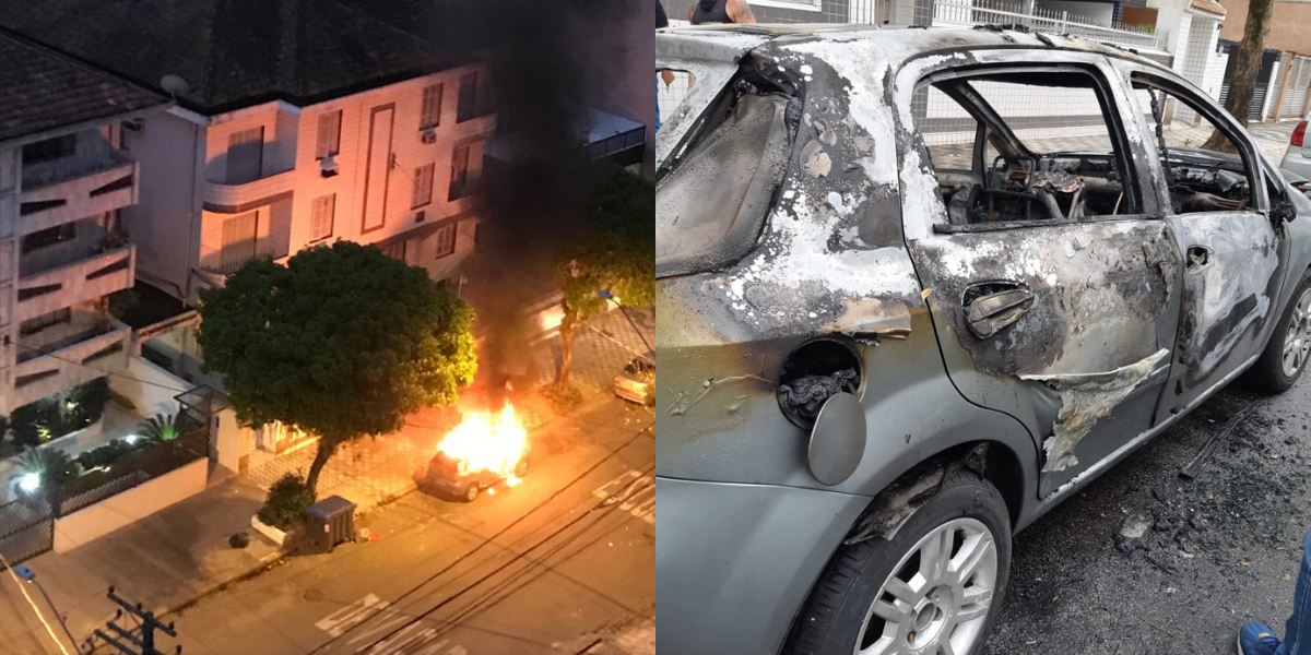 Incêndio em carro no Gonzaga pode ter sido causado por criminoso, diz Corpo de Bombeiros