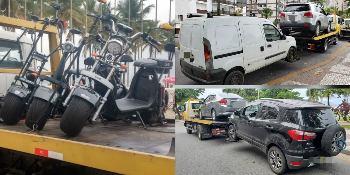 Sete ciclomotores e 14 veículos foram recolhidos na orla da praia de Santos