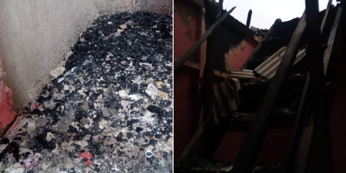 Incêndio destruiu barraco na comunidade Vila Pantanal, em Santos