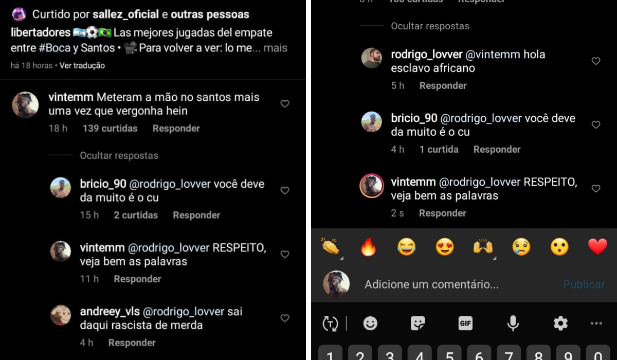 Usuário da rede social fez comentário racista em resposta à crítica de Leandro 