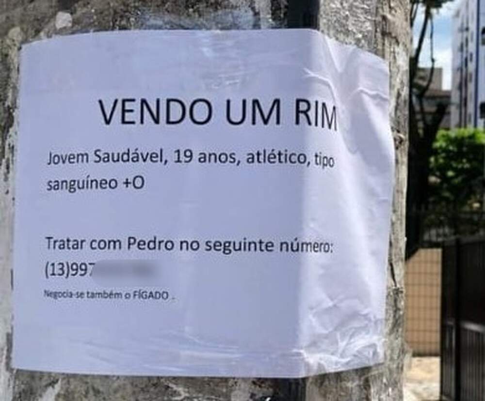 Pessoa misteriosa anunciou que jovem estava vendendo rim e negociando o fígado em Santos