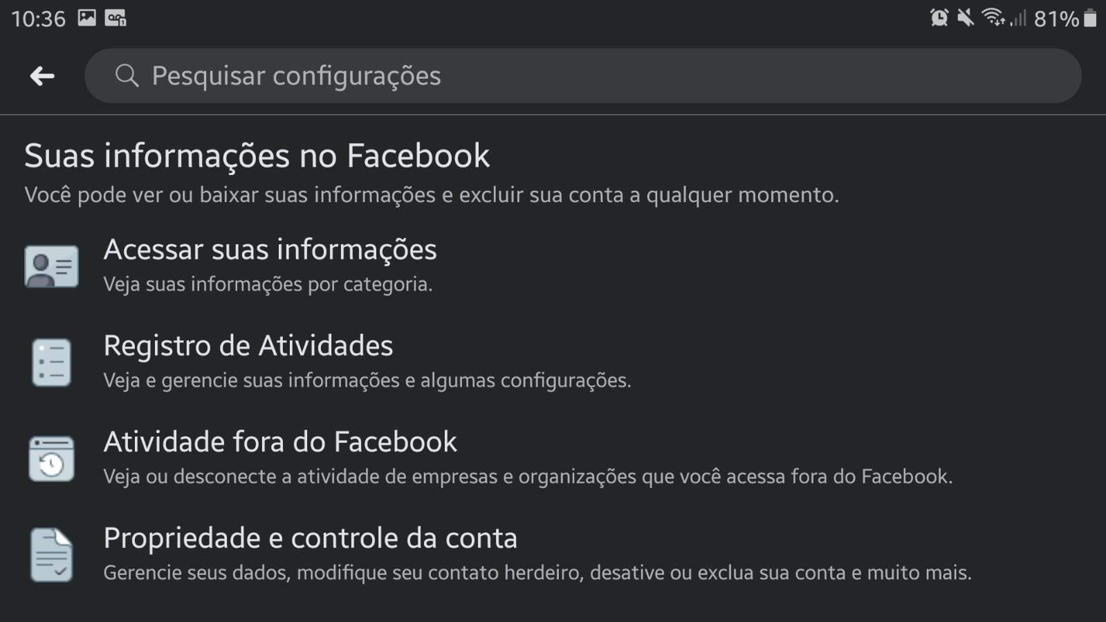 Campo 'Atividade fora do Facebook' é onde o monitoramento pode ser cancelado 
