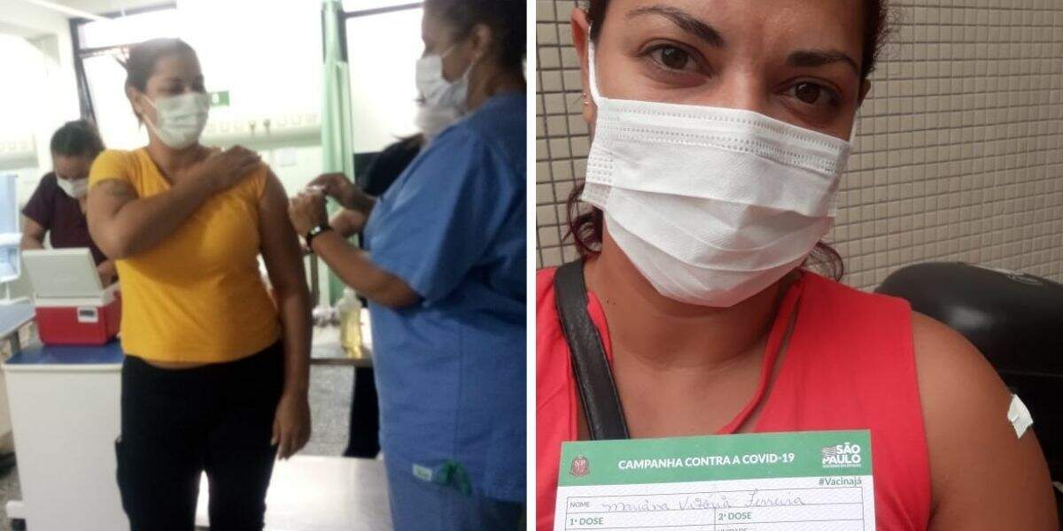 Mariana recebeu a primeira dose (à direita) no dia 21 de janeiro e a segunda (à esquerda) na quinta